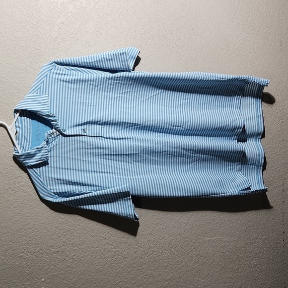 Bobby Jones Shirt Mens Size S Polo Golf X- H20 blue white stripe high low hem - Picture 1 of 10